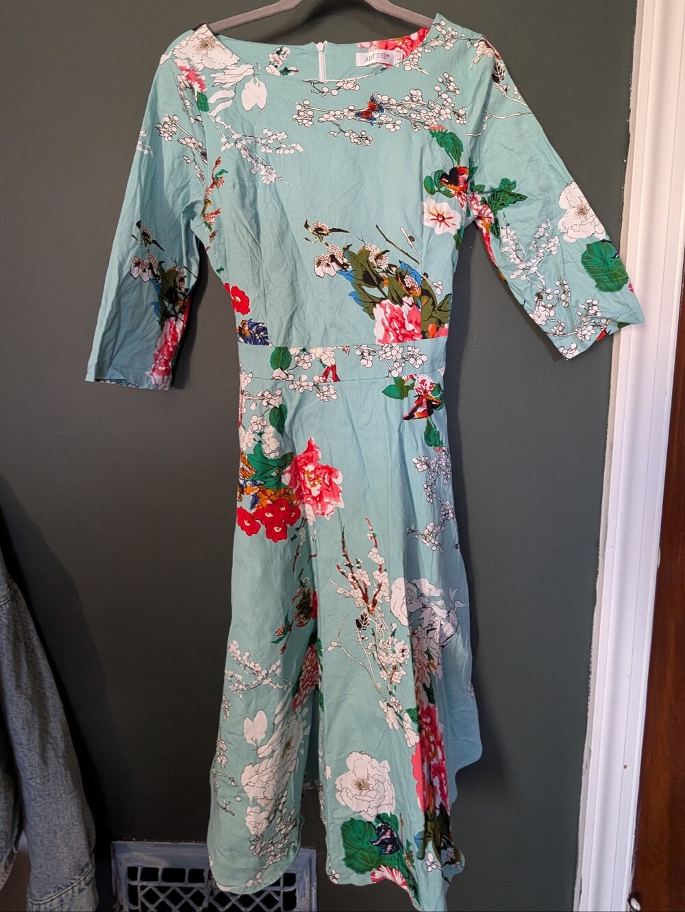 Artter Floral Midi Fit-and-Flare Dress in Soft Blue